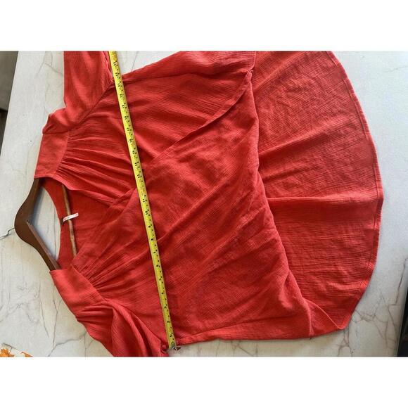 Free People Check On It Faux-Wrap Gauzy Blouse Red/Orange Women’s size XS - Picture 9 of 15